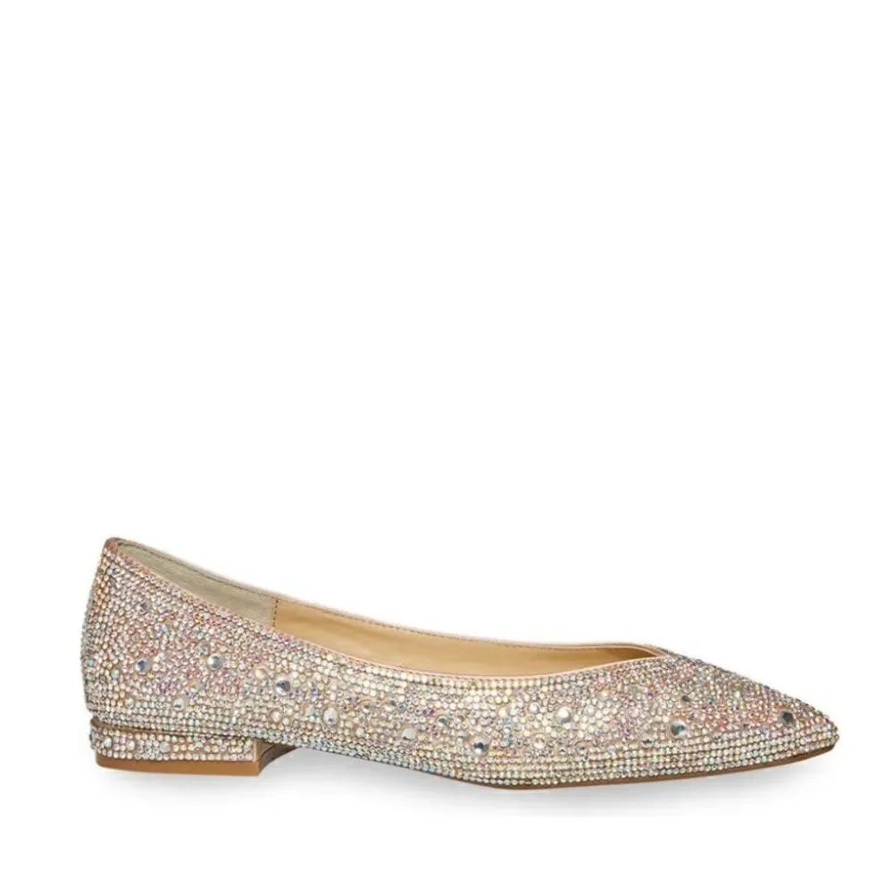 BETSEY JOHNSON Rhinestone Crystal Pavé Pointed Toe Flat, SPARKLE, Size 8.5, NWOT